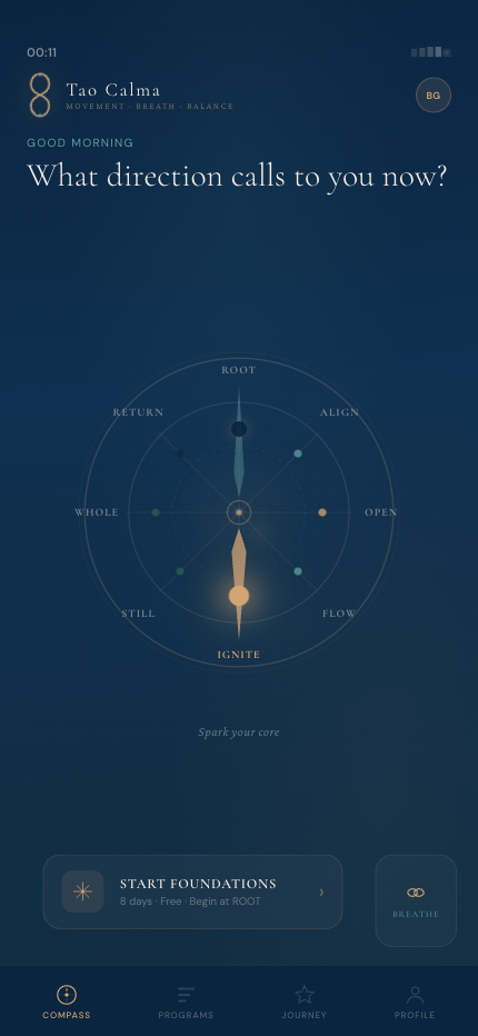 Tao Calma — Compass screen with eight directions
